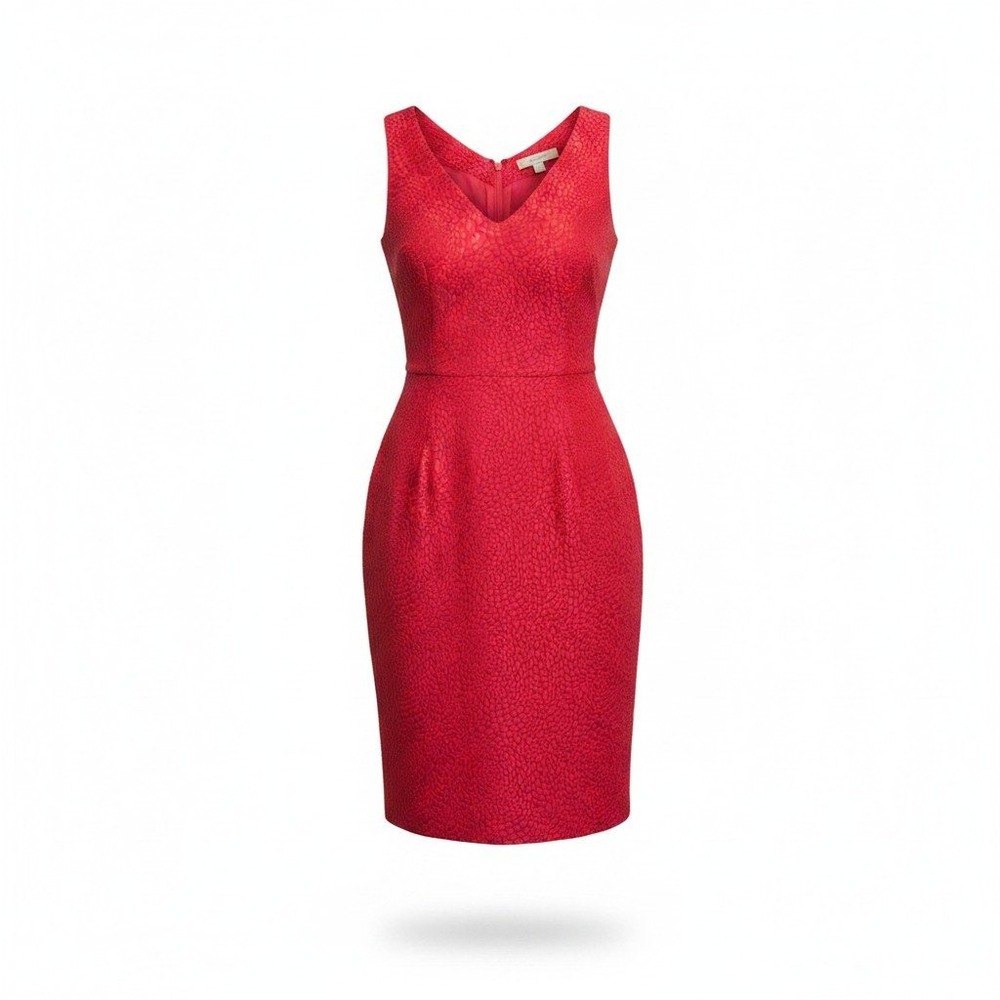 Banana Republic Dress Womens 0 Red Textured Jacquard Sheath V-Neck Sleeveless